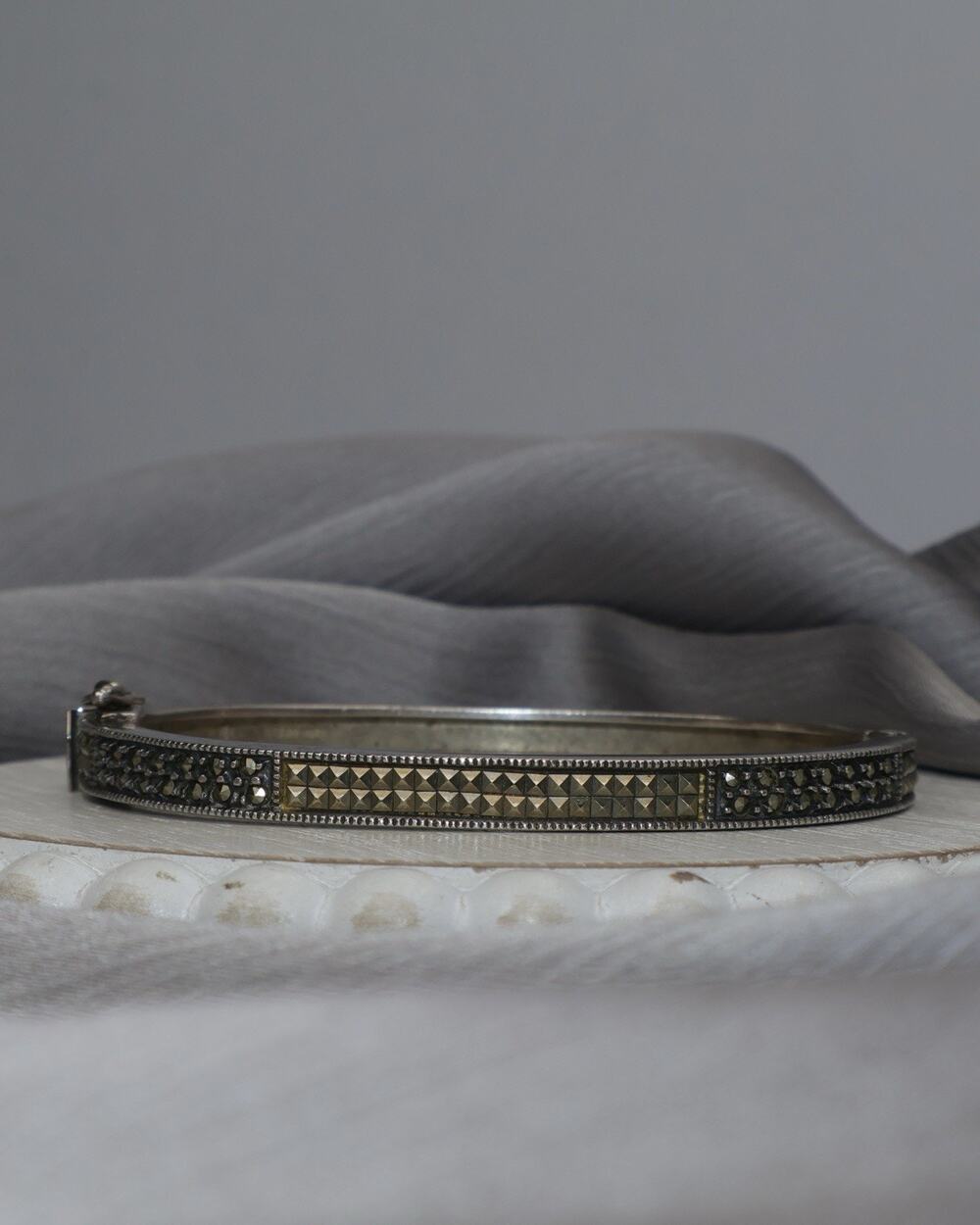 Vintage Judith Jack Sterling Silver Marcasite Bangle Bracelet 23.1G / 7in N1474